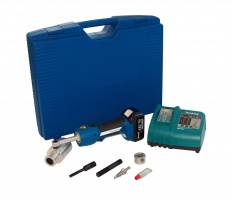 Bomba electrohidráulica portátil para punzonar puertas, paneles, armarios y chapas de acero, acero inoxidable, aluminio y plástico.